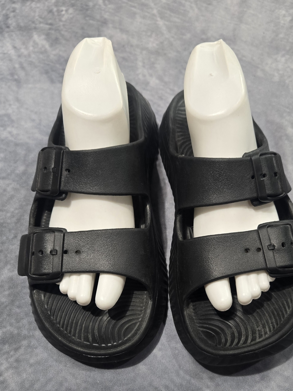 Adjustable Black Buckle Slide Sandals